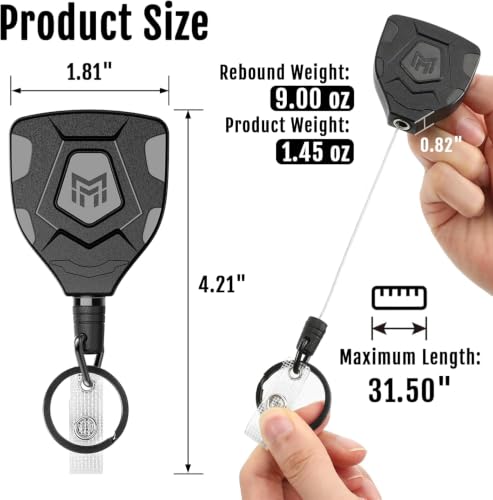 Image of Sumiko Heavy Duty Retractable Keychain with Belt Clip, ID Badge Reel Key Chain, Badge Holder with 31.5' Steel Cord and Key Ring, 1-Pack