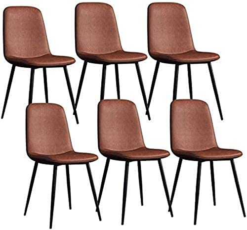 SJIALEN Modern Dining Chairs Set of 6, Metal Legs PU Leather Seat Backrests Chairs Lounge Bar Stool Living Room Corner Chairs Kitchen Chair (Color : Orange, Size : 43x55x82cm)