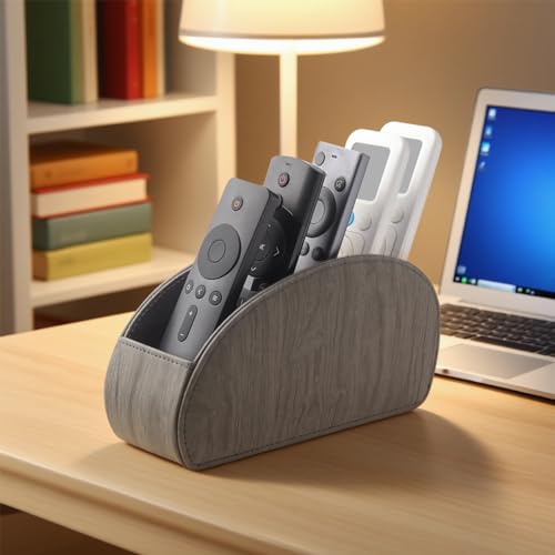 Generisch Fernbedienungshalter TV-Fernbedienung aus Leder Remote Caddy Desktop Organizer 5 Fächer für Fernbedienungen Büromaterial Aufbewahrung von Medienzubehör und Organizer (Grau)