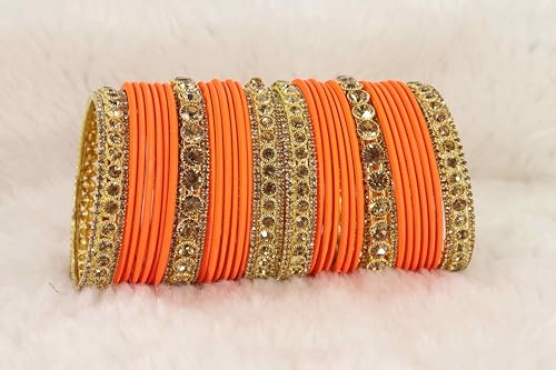 Image of NMII Non-Precious Metal Base Metal and Studded Zircon Gemstone and Matte Finish Worked Bangle set for Women /Girls