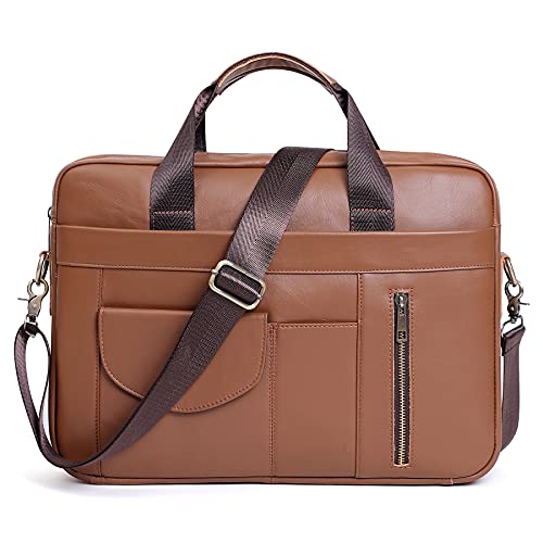 VINBAGGE ヴィンテージ レザー ブリーフケース メンズ ショルダーバッグ 15.6 インチ ハンドメイド メッセンジャーバッグ 仕事/ビジネス/旅行用