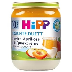 HiPP Pfirsich-Aprikose mit Quarkcreme, Früchte Duett ab 10. Monat (6 x 160g), ohne Zuckerzusatz, glutenfrei, in bester Bio-Qualität