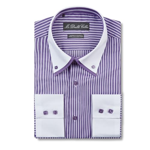 Chemise à manches longues rayures fines italiennes double col violet homme