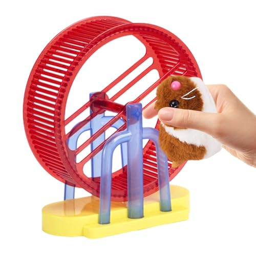Luieonm Interactive Toys, Electronic Animal Toys Hamster, Fake Plush Hamster Model with Stand Interactive Exercise Wheel for Child Cat Indoor Play Desk Home