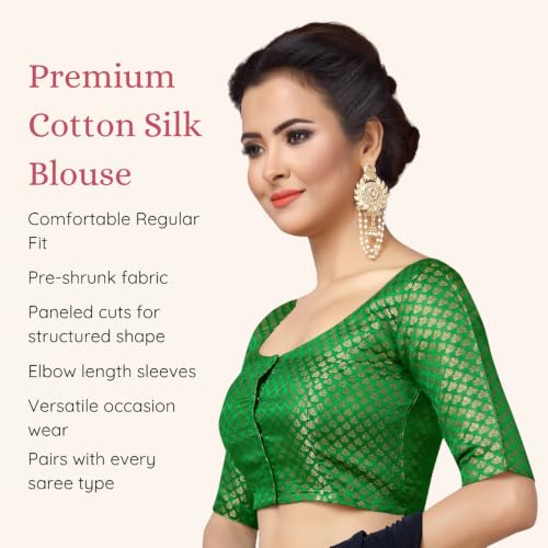 Image of Studio Shringaar Women's Zari Brocade Stitched Elbow Length Sleeves Saree Blouse
