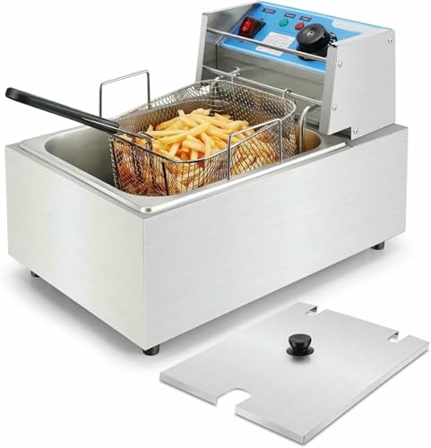 HOTAPEPU Freidora de Aceite eléctrica Comercial de Acero Inoxidable de 6 litros y 12 litros, con Ajuste de Temperatura e indicador Luminoso y termostato Ajustable