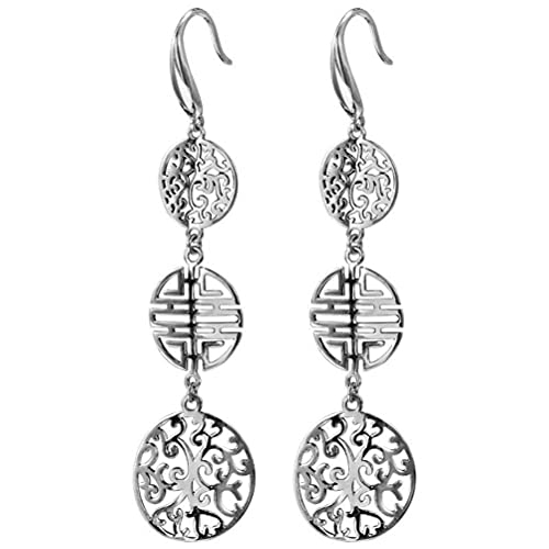WOZUIMEI Chinese Style Earring 925 Sterling Silver Jewelry Hollow Pattern Ethnic Style Double Happiness Female Length EarringsClassical Earrings