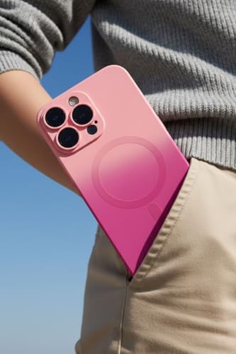 Image of amazon basics Gradient Mag-Safe Case for iPhone 16 Pro Max | Soft Silicone Shockproof Cover with Camera Protection | Slim Lightweight Design | Smooth Touch & Durable - Light and Dark Pink