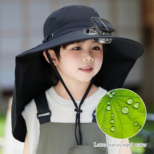 Wide Brim Solar Fan Hat for Kids,Fishing Hat with Hat-Solar & USB Charging for Kids, for Outdoor Activities2