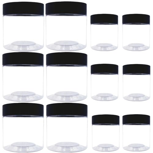8 oz Plastic Containers with Lids and 4oz Small Containers (Set of 12) Plastic Jars with Lids Cosmetic Jar for Body Butter, Bath Salt, Slime and Beauty Product
