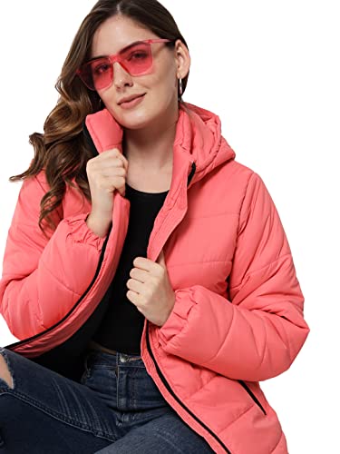 Image of KOTTY Women Nylon Peach Pink Solid Puffer Jacket