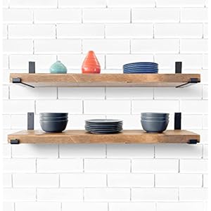 Rustic Shelves with J-Brackets Set of 2, Industrial Shelf, Kitchen Shelves, Solid Wood, Decorative Wall Storage, Heavy Duty, URBANDI (Brown, 12Wx6D) Rustic Shelves with J Brackets Set of 2 Industrial Shelf Kitchen Shelves Solid Wood Decorative Wall Storage Heavy Duty URBANDI Brown 12Wx6D