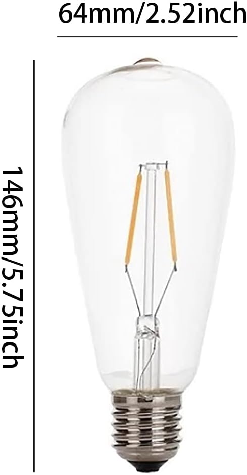 Edison Bulbs E26/E27 Base 2W LED Filament Bulbs(20 Watt Equivalent) ST64 Decorative Light Bulbs, 3000K Warm White, 110V, for Home, Bedroom, Office, Pack of 6
