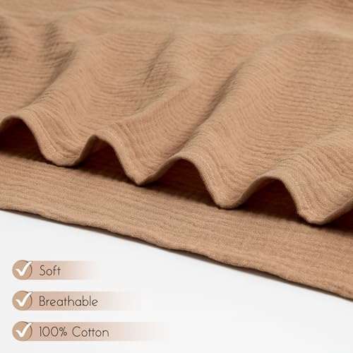 Image of Meracorallo Muslin Swaddle Blanket, 100% Cotton Receiving Blanket, Tan | Soft Breathable Swaddle Wrap for Baby Boys and Girls