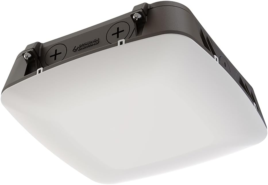Lithonia Lighting 10" Square Canopy LED Outdoor Ceiling Light, Dusk-to-Dawn Photocell and Motion Sensor Outdoor Lights, Adjustable Brightness and Switchable Color Temperature, Wet Rated, Dark Bronze