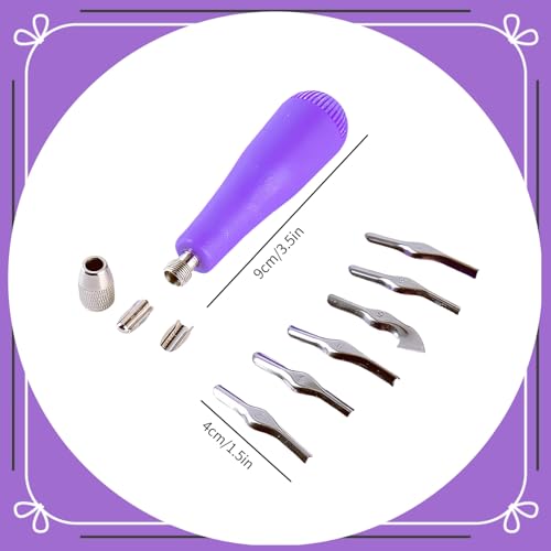Linoleum Cutter Kit for DIY Block Printing, 6 Blades, Purple