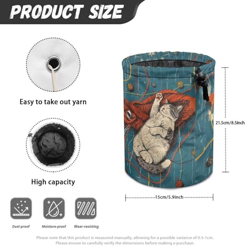 Image of Sellikakes Yarn Bag, Yarn Cat Knitting Crochet Bag Organizer Portable Crochet Storage Bag Yarn Holder Store Crocheting Project Needles Sewing Accessories