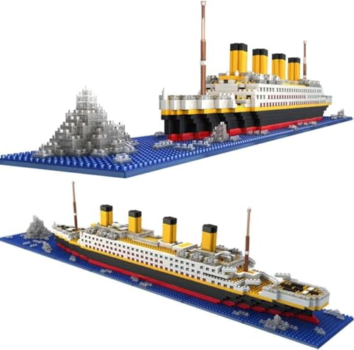 FULHOLPE Technik Titanic Bausteine Bausatz, 1860 Klemmbausteine Micro Diamant Kreuzfahrtschiff Modellbausatz, MOC Technik Cruise Liner Bauset Kompatibel mit Großen Marken