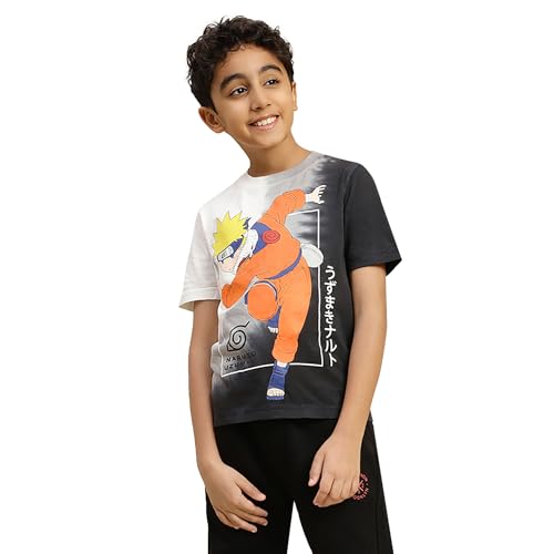 Image of Kidsville Official Naruto Anime Character Half Sleeves Round Neck Graphic Printed Regular Fit Pure Breathable Cotton Fabric Tshirt for Boys