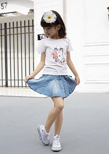 Naber Girls' Blue Washed Denim Elastic Waist Summer Pleated Tutu Mini Skirt thumb #2