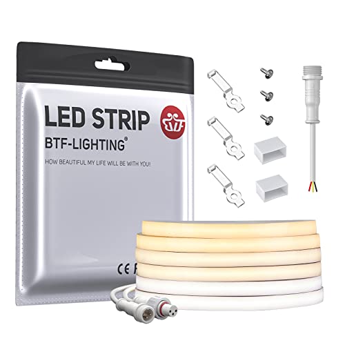 BTF-LIGHTING FCOB COB FOB CCT Flexibler Hohe Dichte LED Streifen 5M 640LEDs/m IP67 Wasserdicht Dimmbar Abstimmbar 3000K-6000K CRI＞90 für DIY Dekoration DC24V 14W/M(Nicht inhalt Netzteil＆Controller)