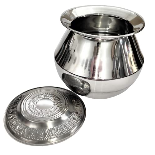 NAAYAGI - Stainless Steel Made - Milk, Rice, Cooking Pot - Medium - 2.5 to 3 Litre (Approx) with LID (Silver Color)