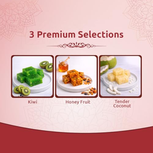 Image of Fulva 3 Assorted Premium Kozhikoden Halwas 200g | Kiwi, Honey Dry Fruit & Tender Coconut Halwa Mix Flavours | Kerala Halwa, Indian Dessert, Mithai, Soft Chewy Sweets, Gift Pack