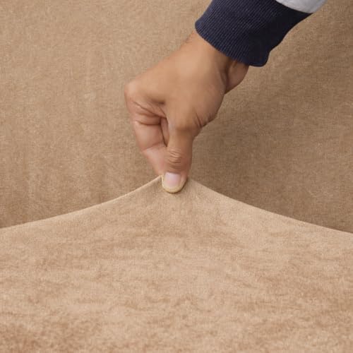 Image of Universal Velvet Beize Triple Seater Sofa Cover Big Elasticity Cover for Couch 140 GSM Sofa Slipcover (Velvet-Beize, 185-230cm)