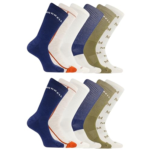 Image of Merrell Men's and Women's Recycled Cushioned Crew Socks-6 & 12 Pairs-Hiking Arch Support