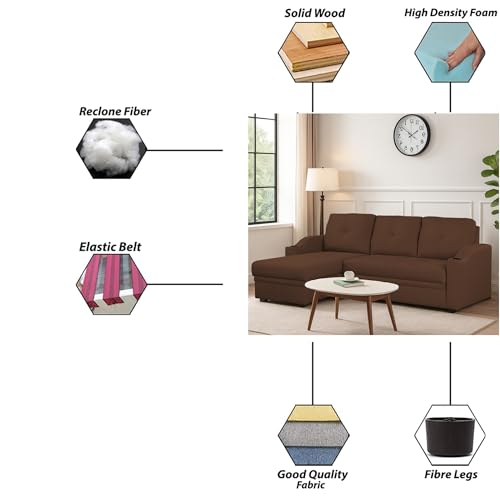 Image of Casaliving Ravonna LHS 4 Seater L Shape Corner Sofa Cum Bed for Living Room (Brown Fabric) Premium Fabric Sofa