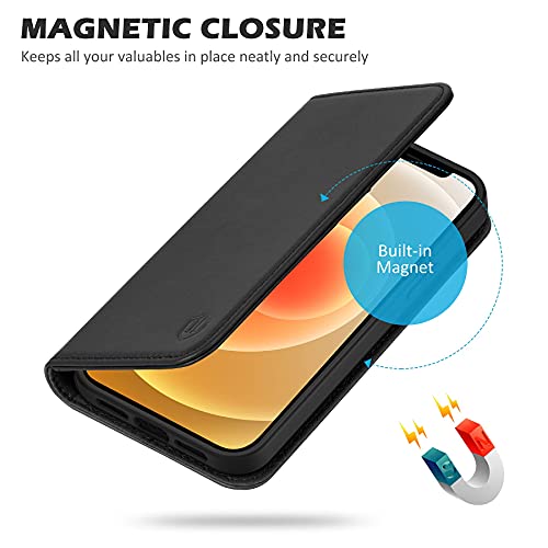 Shieldon Case For Iphone 13 Pro 5G, Genuine Leather Wallet Case Rfid Blocking Credit Card Holder Folio Magnetic Kickstand Shockproof Cover Compatible With Iphone 13 Pro 5G (6.1" 2021 Release) - Black #TOP5