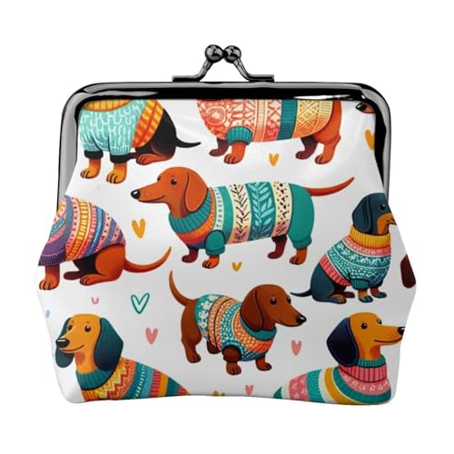 Pu Leather Buckle Coin Purse Colorful-Dachshunds-In-Sweaters Girls Kiss-Lock Change Purse Wallets