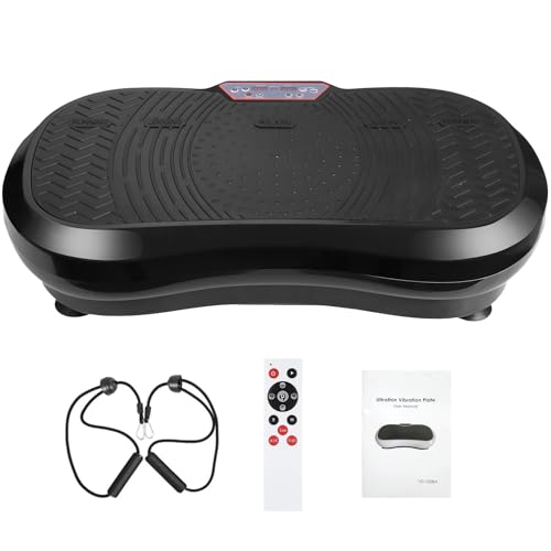 Plataforma Vibración Muscular, Plataforma Vibratoria Fitness Adelgazar, con Bandas de Elásticas, Motor Silencioso, Control Remoto, 120 Velocidades, 10 Programas Predeterminados, Peso máx 180kg