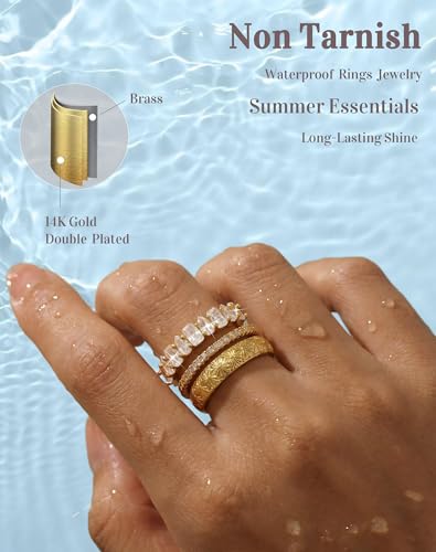 Image of Gold Rings for Women Non Tarnish Stackable Statement Promise Rings