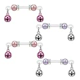 Bremorou Lot de 4 paires de faux anneaux de téton sans piercing réglables en silicone élastique avec perles colorées - Joli bijou de corps délicat avec clochette pour femme