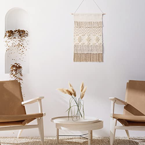 Dremisland Macrame Woven Wall Hanging Home Decor Bohemian Beige Geometric Wave Art Decor With Wool Ball And Tassle-Elegant Apartment Bedroom Dorm Room Door Decoration (Beige Wool Ball) #TOP1