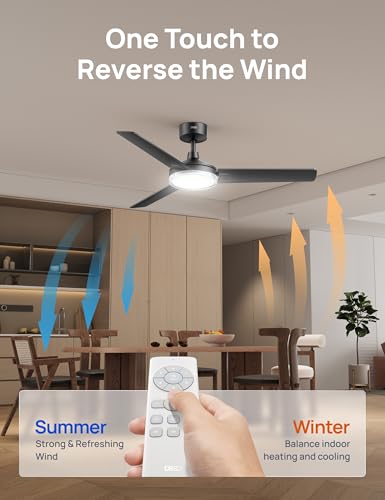 Image of DREO Bedroom Ceiling Fan with Lights, Quiet DC Motor, 22db,Quick-Install, Powerful Airflow, 6 Speeds with Remote, Reversible, 6-Level Dimmable, 5CCT, Black,52 inch Indoor /Outdoor