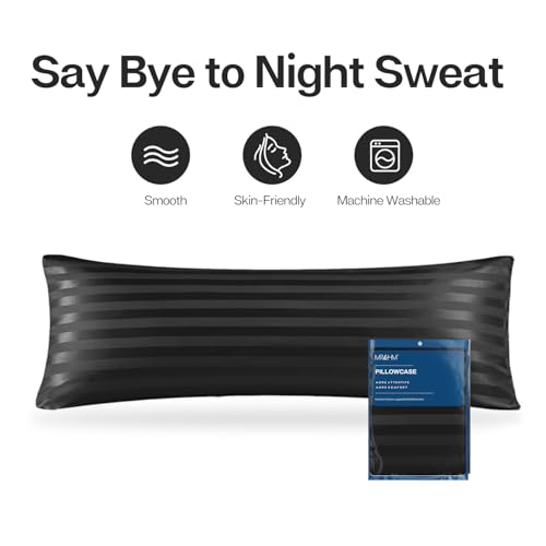 Image of MR&HM Satin Body Pillow Cover, Soft and Breathable Body Pillow Case with Envelope Closure, Cooling and Silky Long Pillowcase for Hair and Skin,Grey (20x54, Black Striped)
