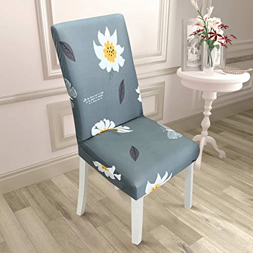 Image of House of Quirk Elastic Chair Cover Stretch Removable Washable Short Dining Chair Cover Protector Seat Slipcover (Pack of 6, Grey Jasmin)