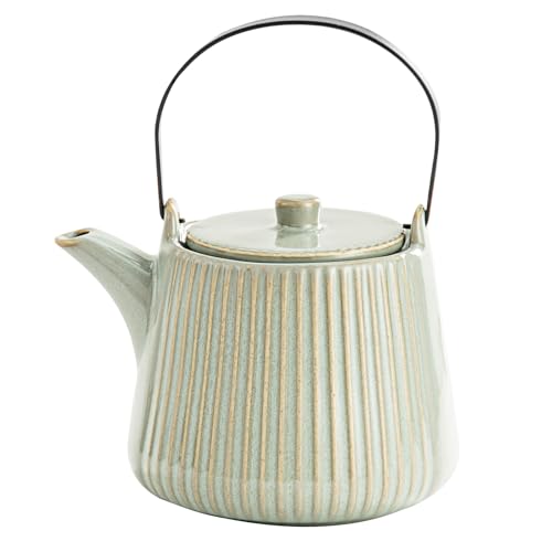 Image of Yundu Ceramic Teapots for Tea, 1000ml /33.8oz Tea Pot with Infusers for Loose Tea, Striped Tea Pot with Removable Tea Infuser - Reactive Green