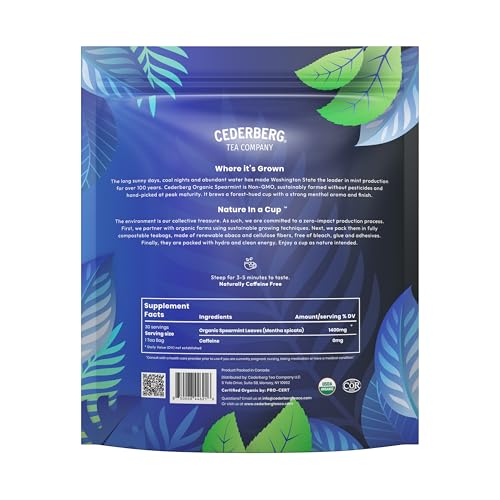 Image of Cederberg Tea Company Organic Spearmint Tea - 30 Tea Bags | Organic Herbal Tea From Single Origin | Eco-Friendly Tea Bags | Non-GMO Caffeine Free Tea With Zero Sugar