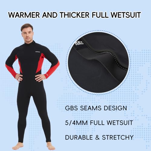 Image of Mens 5mm Full Wetsuit Ultra-Stretch Neoprene Surfing Diving Suit | GBS Seams Thermal Wetsuits, Neoprene Back Front Zipper for Surfing, Swimming