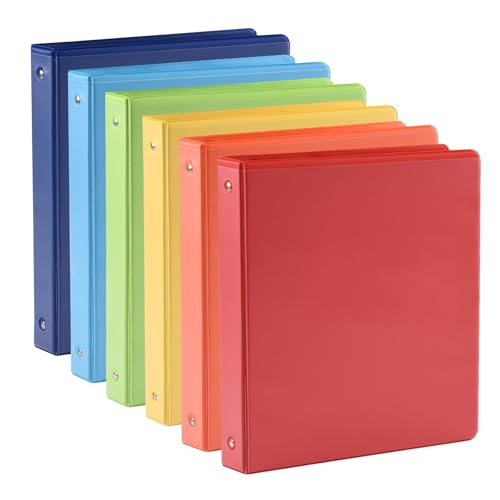 SUQJOY 1-inch 3 Ring Binde with 2 Inside Pockets, 1\" Clear View Binder Holds US Letter Size 8.5\'\' x 11\" Paper, 1â€œ Round Ring Binder for Office/Home/School Supply, 6 Pack (6 Colors Assorted)