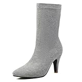grey bootstrap button  LarDorLin Mujer Puntiagudo Media Pierna Elástico Botas Sin Cordones Oficina Formal Tacón de Aguja Tacón Alto Invierno Botín Bridal Elegante Gris Talla 37 EU (38 CN)