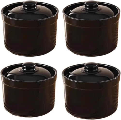 MLTUN MAKAN 4個 セラミック シチュー ポット ミニ セラミック ポット ポータブル 和風 スープ ボウル ル ボウル 蓋付き スープ ボウル 蓋付き スープ 麺 ストックポット キッチ (ブラック)