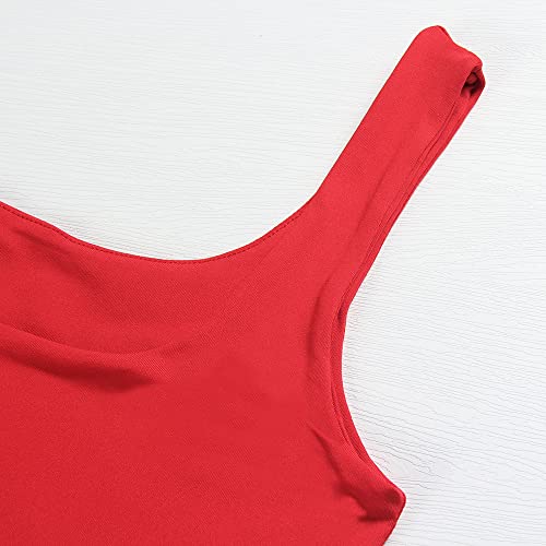 Artfish Women's Sleeveless Strappy Crop Tank Tops Square Neck Workout Gym Camis Going Out Red M #TOP2