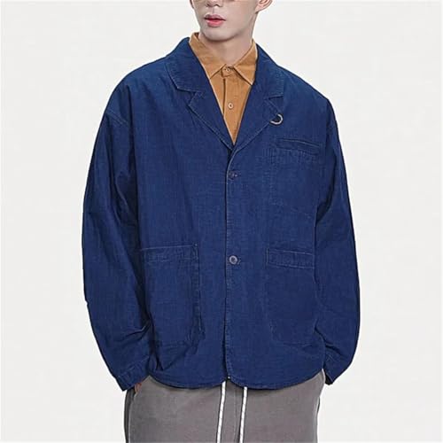 Men Japanese Harajuku Streetwear Loose Casual Denim Suit Blazers Cargo Jacket Jean Outwear2
