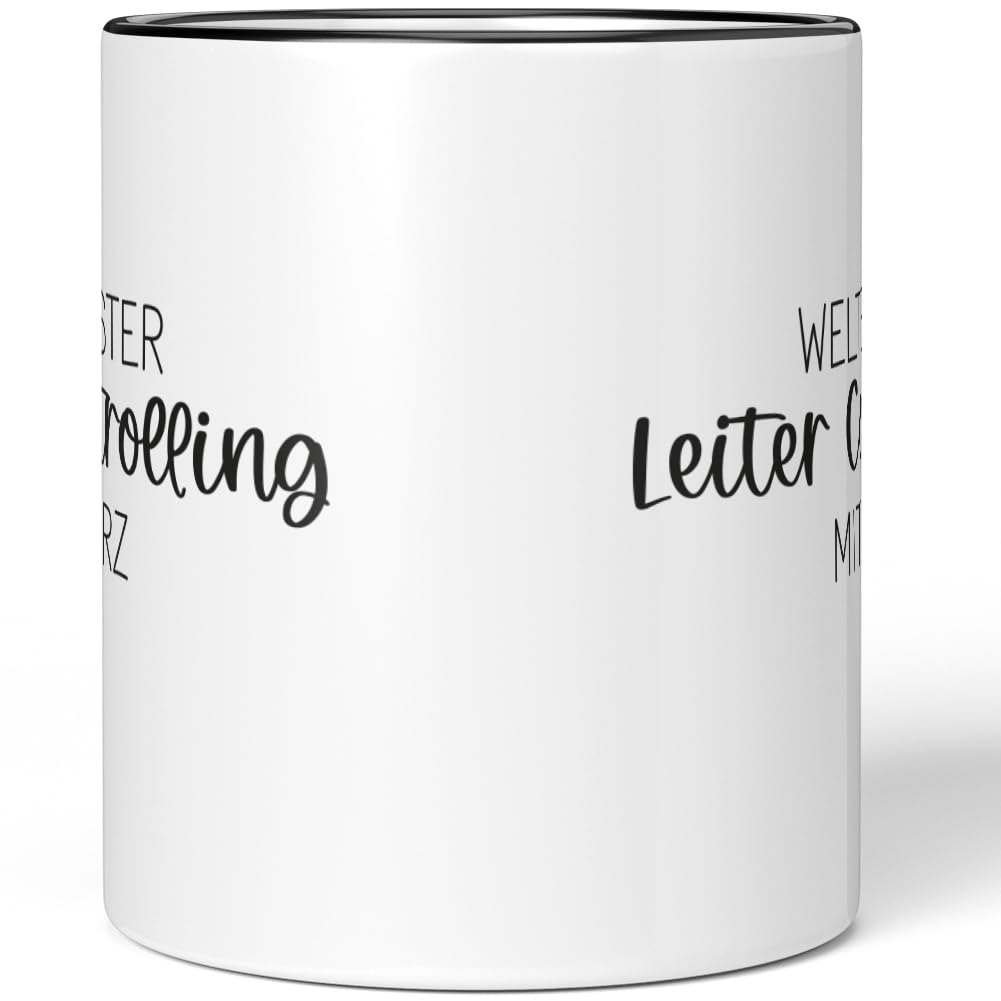 JUNIWORDS Emaille-Tasse 'Anstaltsleitung' – Mit Schwarzem Rand, Made In Germany, 350 Ml