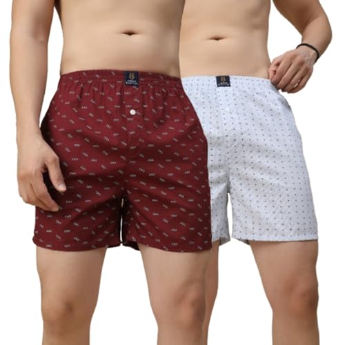 Image of Urban Scottish Men's Pack of 2 Cotton Printed Boxers with Side Pockets