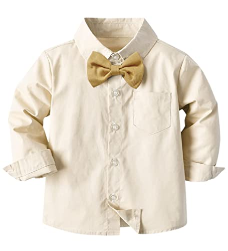 Image of SANGTREE Boys Gentleman Clothes Set, Short Sleeve Shirt with Bowtie + Suspender Pants Outfit, 3 Months - 6 Years